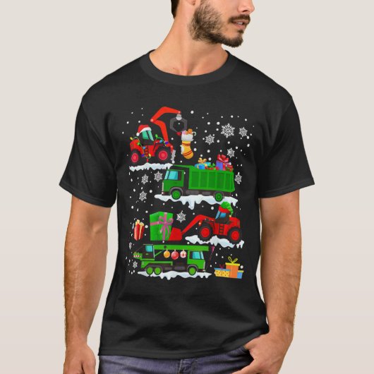Kerst-rode winterwagens voor bouwvoertuigen t-shirt (Voorkant)