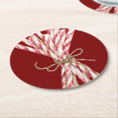 Kerst rode witte pepermunt ronde kartonnen onderzetter (Gebogen)