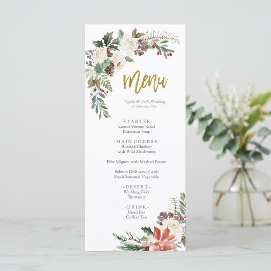 Kerst Romantisch Rustiek Winter Wedding Menu (Staand voorkant)