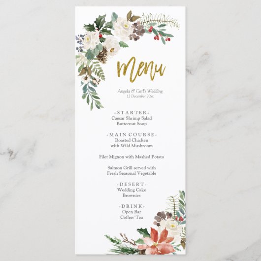 Kerst Romantisch Rustiek Winter Wedding Menu (Voorkant)