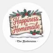 Kerst Rond Met Huiselijk Geluk Ronde Sticker (Voorkant)