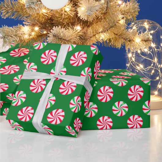 Kerst Rond Pepermunt Snoep Groen  Cadeaupapier (Feestdagen)
