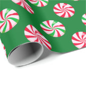 Kerst Rond Pepermunt Snoep Groen  Cadeaupapier (Rol Hoek)