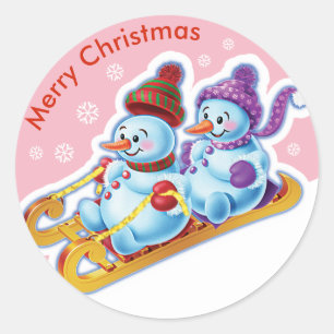Kerst rond sticker Sneeuwmannen Sneeuwsporten.