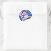 Kerst rond sticker Sneeuwmannen Sneeuwsporten. (Tas)