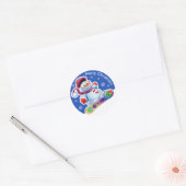 Kerst rond sticker Sneeuwmannen Sneeuwsporten. (Envelop)