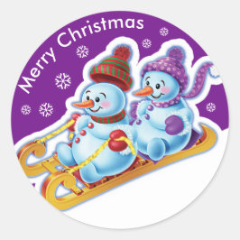 Kerst rond sticker Sneeuwmannen Sneeuwsporten.