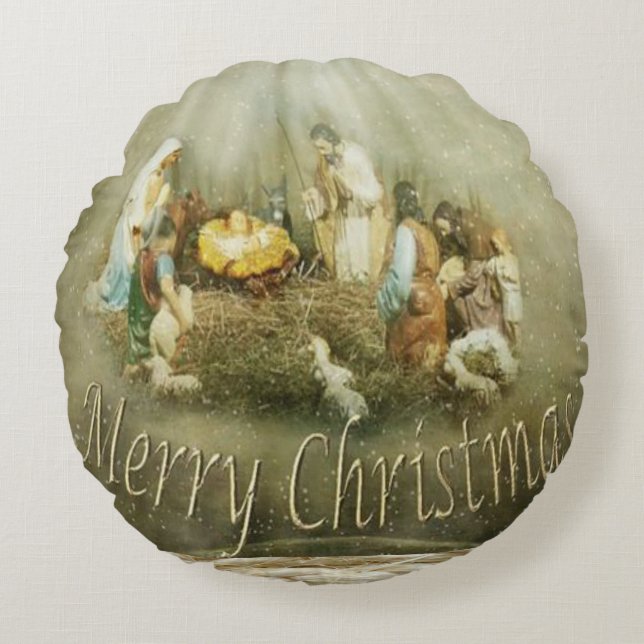 Kerst ronde kussen, Jezus Christus Rond Kussen (Voorkant)