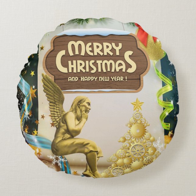 Kerst ronde kussen, Kerst engel Rond Kussen (Voorkant)