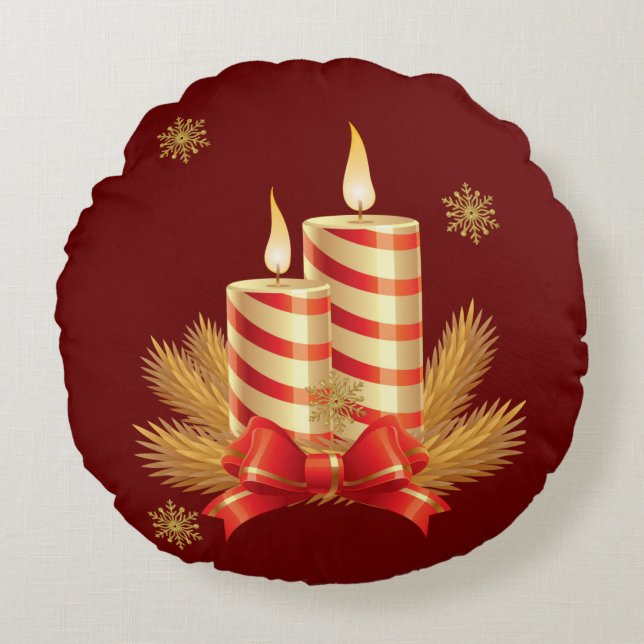 Kerst ronde kussen, Kerst kaars Rond Kussen (Voorkant)