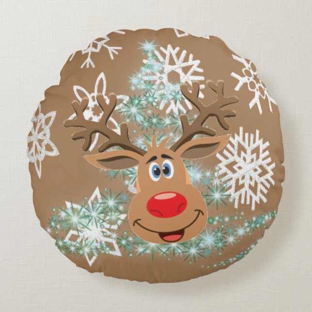 Kerst ronde kussen, rendier rond kussen (Voorkant)