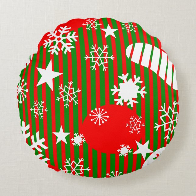 Kerst Ronde Kussen – Rood & Groen Design (Voorkant)