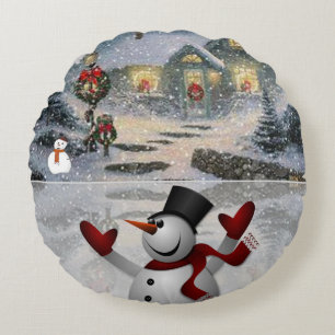 Kerst ronde kussen, Sneeuwman Rond Kussen