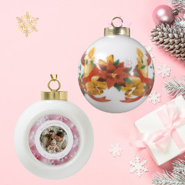 Kerst Ronde Roze Sneeuwvlok Foto Keramische Bal Ornament