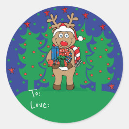 Kerst Ronde Stickers "Rendier" Personaliseren