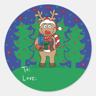 Kerst Ronde Stickers "Rendier" Personaliseren