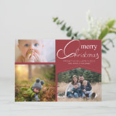 Kerst rood 3 bewerkbare foto's feestdagenkaart (Staand voorkant)