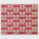 Kerst Rood 4 Foto Hond Collage Pet Naam toevoegen Cadeaupapier (Vlak)