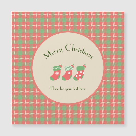 Kerst Rood-basis Plaid Magnetische Kaart (Voorkant)