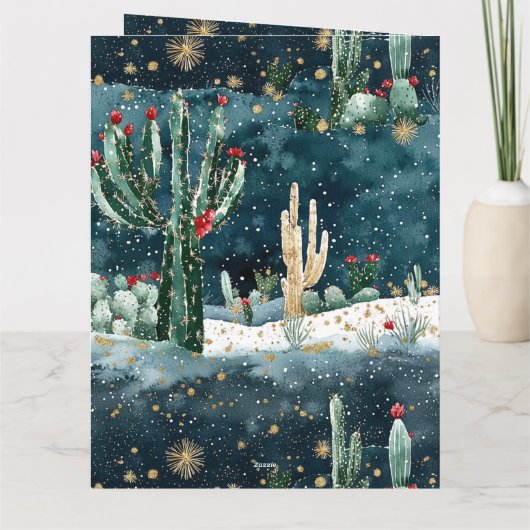 Kerst Rood Blauw Groen Cactus Bloemen Kaart (Achterkant)