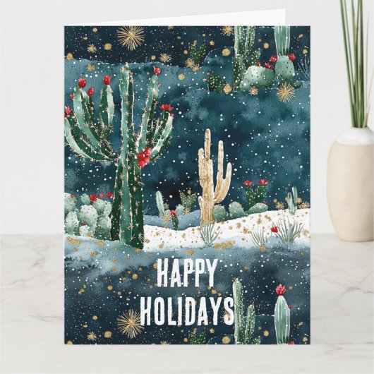 Kerst Rood Blauw Groen Cactus Bloemen Kaart (Voorkant)