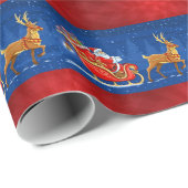 Kerst rood blauw Santa rijden slee wrap Cadeaupapier (Rol Hoek)