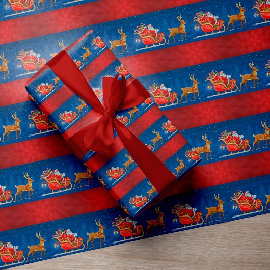 Kerst rood blauw Santa rijden slee wrap Cadeaupapier