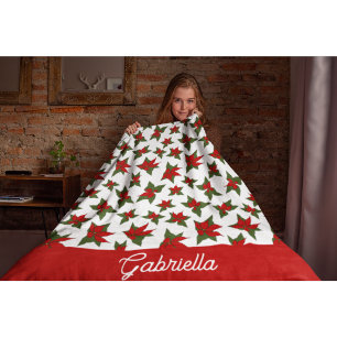 Kerst rood bloemmotief botanisch fleece deken