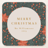 Kerst  Rood Botanisch Groen Aangepast Kartonnen Onderzetters (Voorkant)