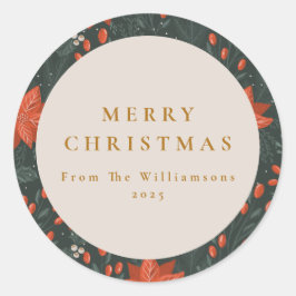 Kerst  Rood Botanisch Groen Aangepast Ronde Sticker