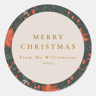 Kerst  Rood Botanisch Groen Aangepast Ronde Sticker
