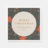 Kerst  Rood Botanisch Groen Aangepast Servet (Voorkant)