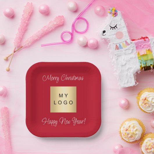 Kerst rood café bar business logo papieren bordje (Feest)