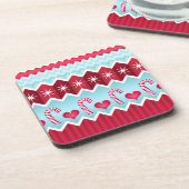 Kerst rood en blauw Chevron strepen patroon Drankjes Onderzetter (Linkerzijde)