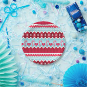 Kerst rood en blauw Chevron strepen patroon Papieren Bordje (Feest)