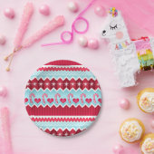 Kerst rood en blauw Chevron strepen patroon Papieren Bordje (Feest)