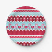 Kerst rood en blauw Chevron strepen patroon Papieren Bordje (Voorkant)