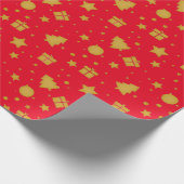 Kerst rood en goud vakantiepatroon cadeaupapier (Hoek)
