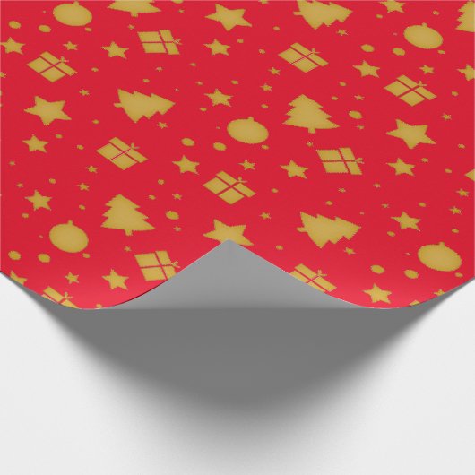 Kerst rood en goud vakantiepatroon cadeaupapier (Hoek)