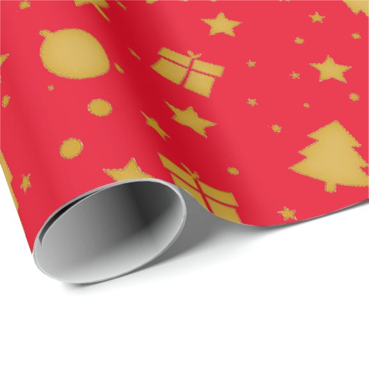 Kerst rood en goud vakantiepatroon cadeaupapier (Rol Hoek)