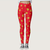 Kerst rood en goud vakantiepatroon leggings (Voorkant)