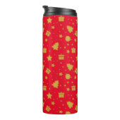 Kerst rood en goud vakantiepatroon thermosbeker (Geroteerd rechts)