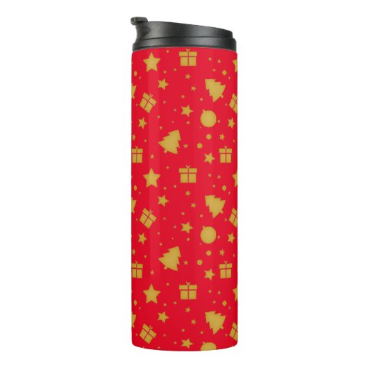 Kerst rood en goud vakantiepatroon thermosbeker (Geroteerd rechts)