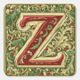 Kerst rood en goud Z met groene accenten Vierkante Sticker