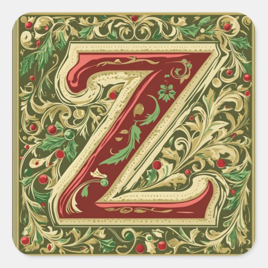 Kerst rood en goud Z met groene accenten Vierkante Sticker (Voorkant)