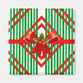 Kerst Rood en Groen Gestreepte Boog Gift Magnet (Voorkant)