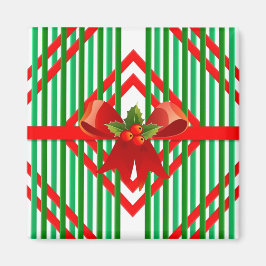 Kerst Rood en Groen Gestreepte Boog Gift Magnet