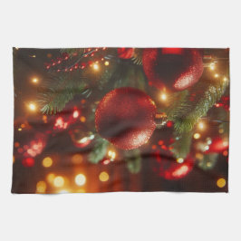 Kerst rood en groen glitter Ornamenten Theedoek