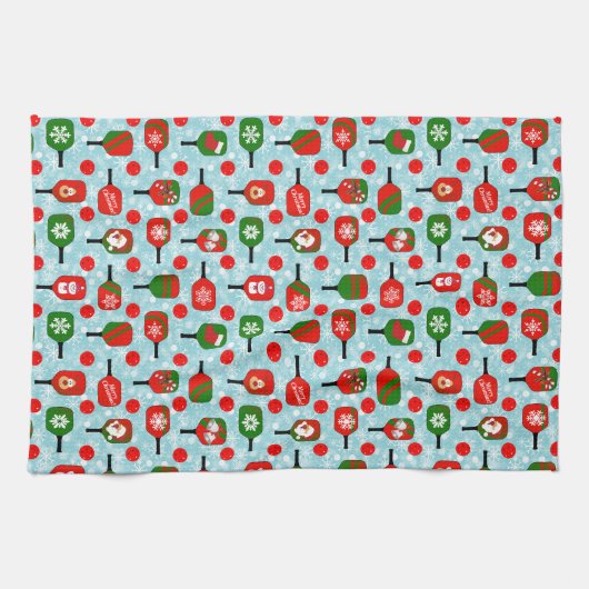 Kerst Rood en Groen Pickleballs en peddels Theedoek (Horizontaal)