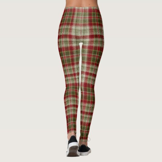 Kerst Rood en Groen Plaid Breien Patroon Leggings (Achterkant)